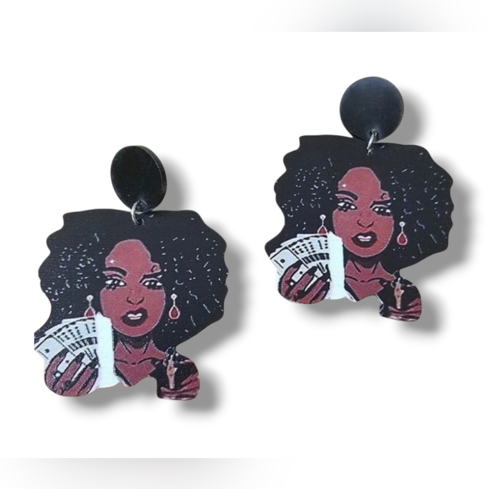 Boss Babe Black Woman Money Acrylic Dangle Statement Earrings
